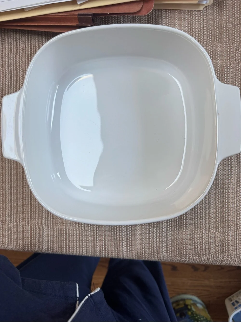 Shadow Iris Covered Casserole Dish with Floral Iris Design - White